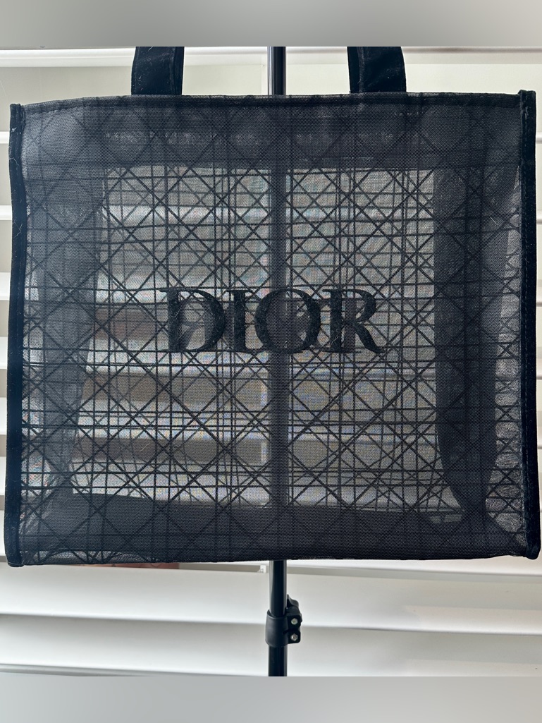 Dior Parfums Vip Novelty Black Mesh Cannage Shopper Tote Bag Velvet Logo - Euc